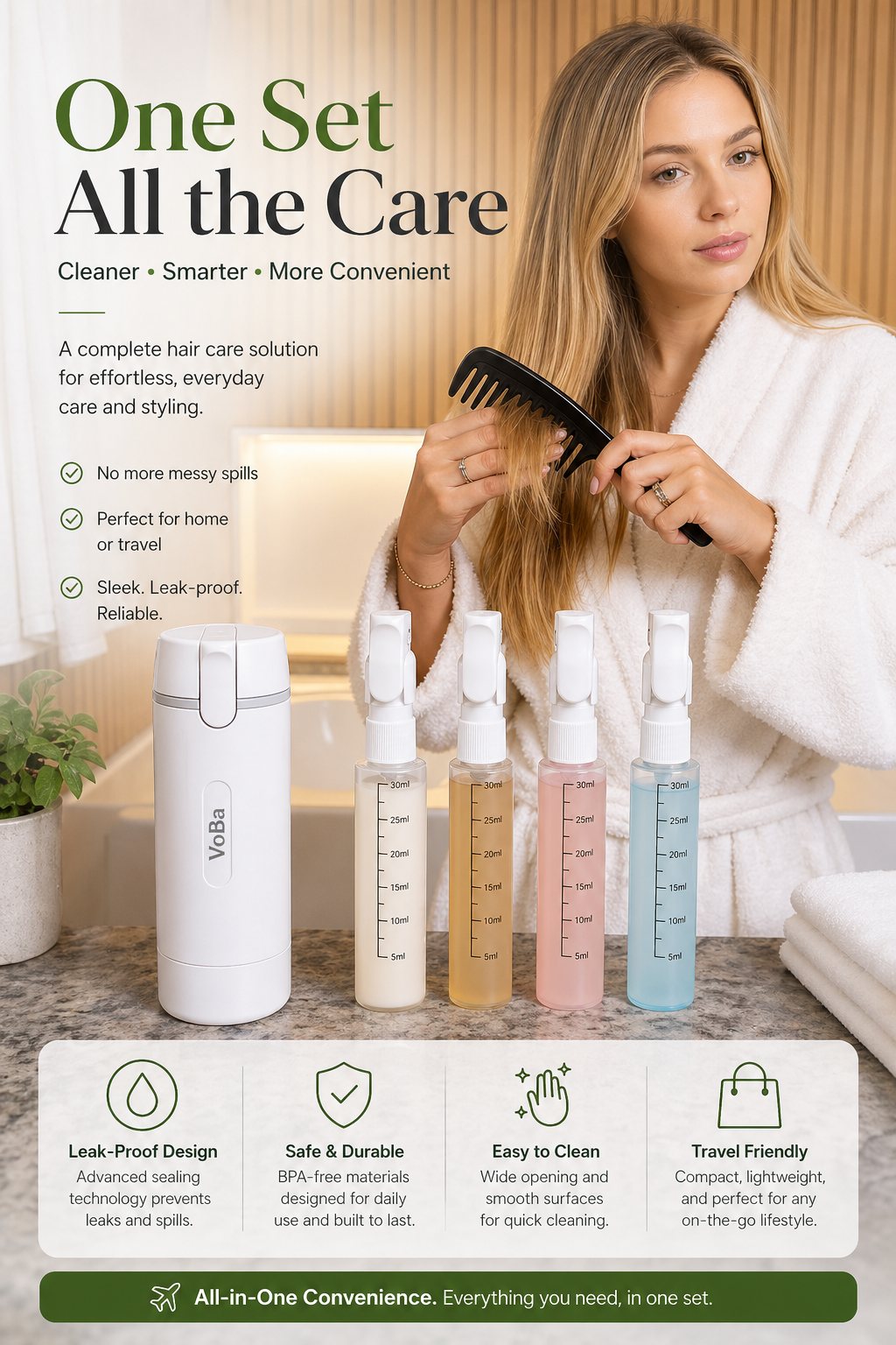 VoBa 4-in-1 Travel Bottle — Leak-Proof Toiletry Dispenser